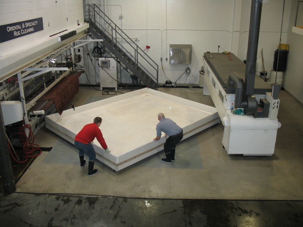 Soaking fabric to remove dirt and moss