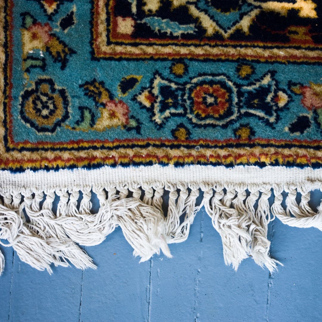 Blue oriental rug. 