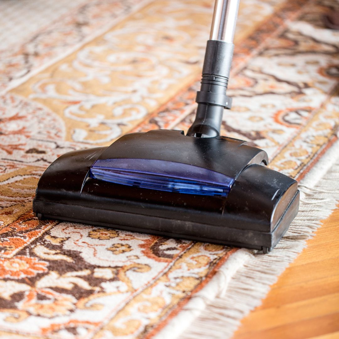 Oriental rug being professionally cleaned.