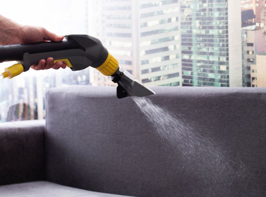 a professional steaming a couch