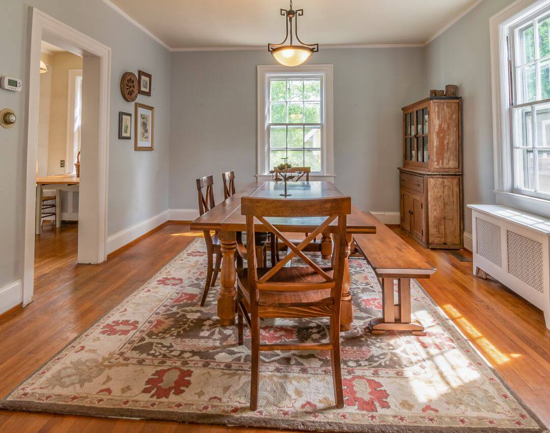 area rug in dining room