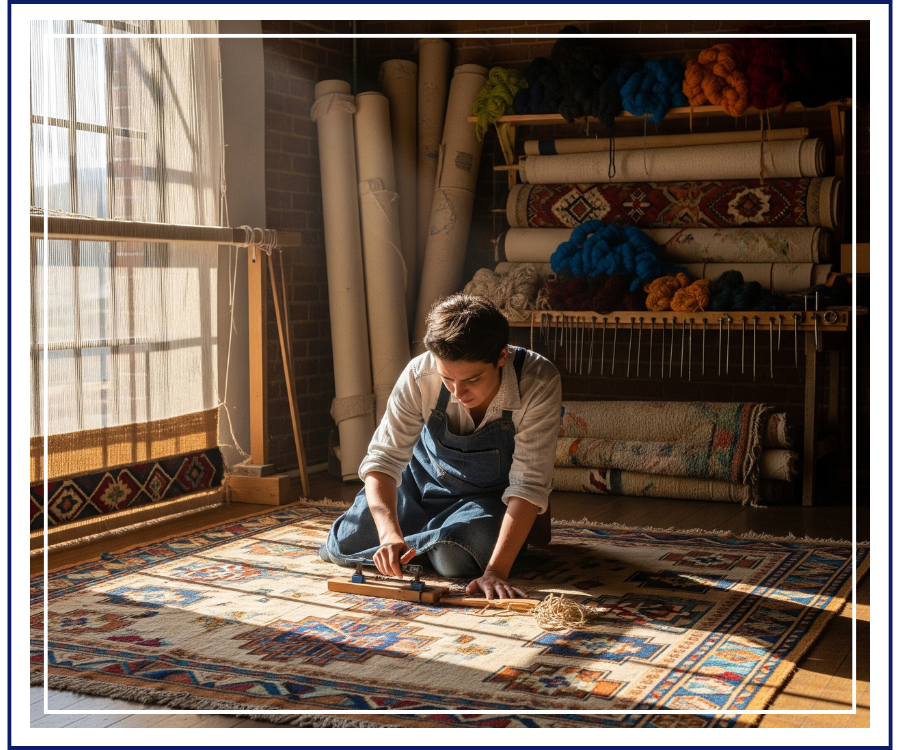 person working on a rug