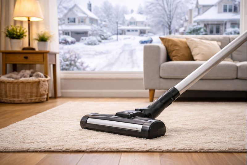 vacuum in front of snowy window