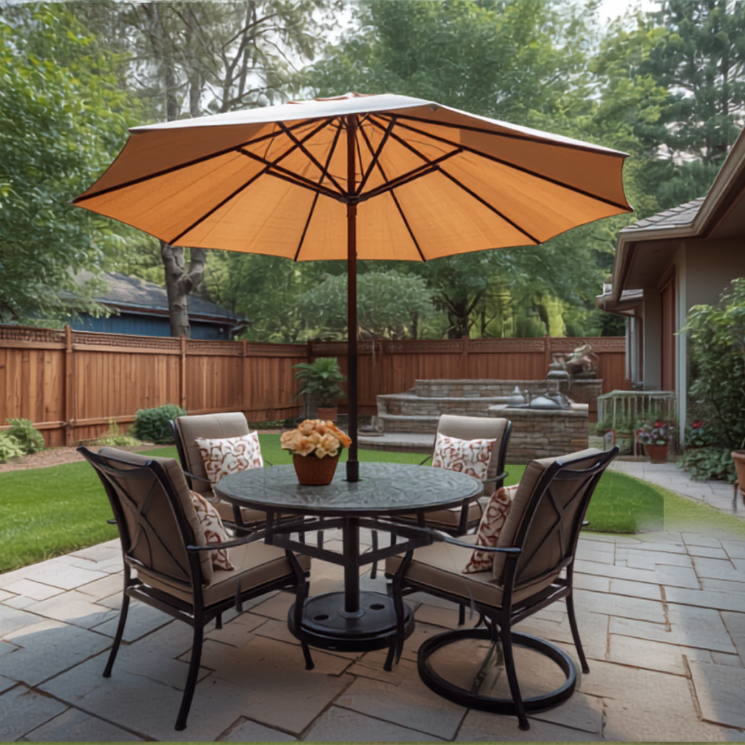 Suburban Backyard Patio with Inviting Umbrella