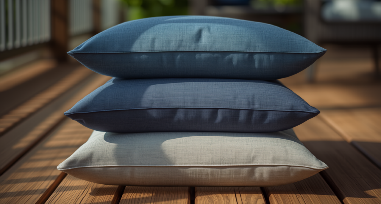 Tidy Stack of Plush Patio Cushions in Soft Light