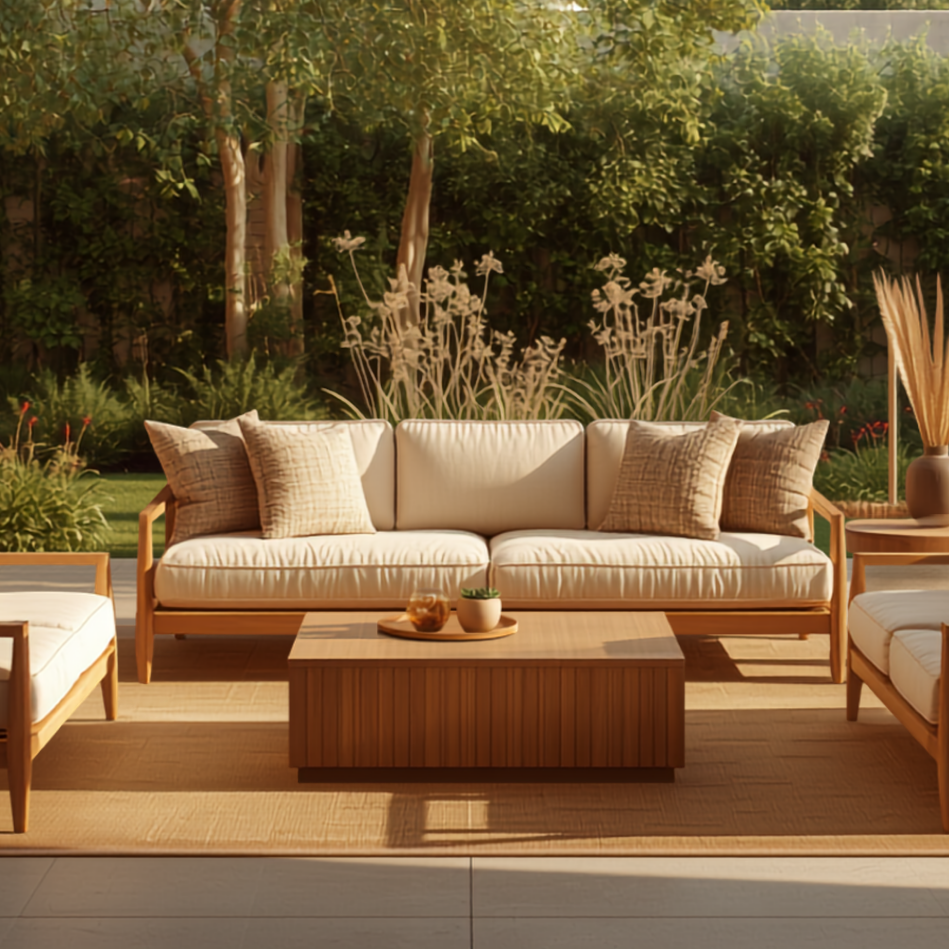 outdoor furniture with golden light